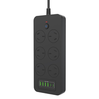 Multiprise universelle à 6 prises avec cinq interrupteurs indépendants, 10A, quatre ports USB