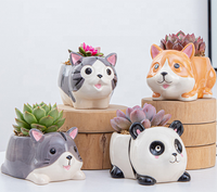 Ensemble de mini-pots de fleurs en céramique émaillée pour plantes succulentes, motif animal mignon de dessin animé, pour décoration intérieure et jardinage à domicile
