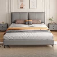 Lit Moderne Simple en Bois Massif pour Chambre à Coucher, Tailles Queen Size (1,8m) et Simple (1,2m), avec Tête de Lit Rembourrée et Panneaux