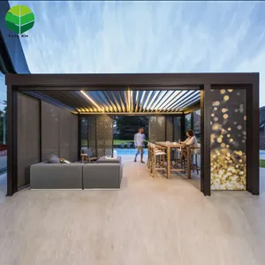 Fengxin espacios al aire de jardín de aluminio arco motorizada persianas sistema de techo