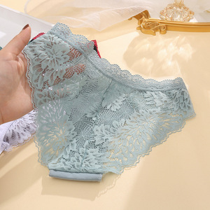 Culottes pour femmes en coton semi-transparent avec patchwork de dentelle, respirantes, sexy, taille mi-haute, coupe triangle - Product Image 4