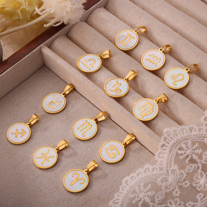 Conchiglia 12 segno zodiacale collana pendente 18K oro placcato in acciaio inossidabile <span class=keywords><strong>oroscopo</strong></span> rotondo medaglione ciondolo gioielli - Product Image 1