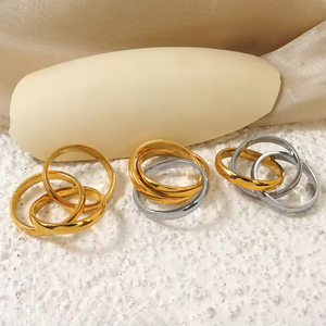 Minos-anillos de acero inoxidable hipoalergénicos para mujer, joyería chapada en oro de 18K, triples clásicos, minimalistas - Product Image 1