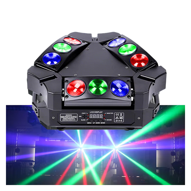 Marslite Supply New 9*10W Disco Light RGBW 4in1 LED Three Sides Tri Portable DJ Light Mini Spider Beam Moving Head Stage Light