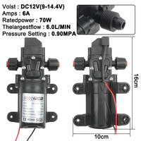 Pompe à diaphragme auto-amorçante à haute pression d'eau DC 12V 130PSI 6L/Min 70W 72W avec alimentation EU 6A Tuyau