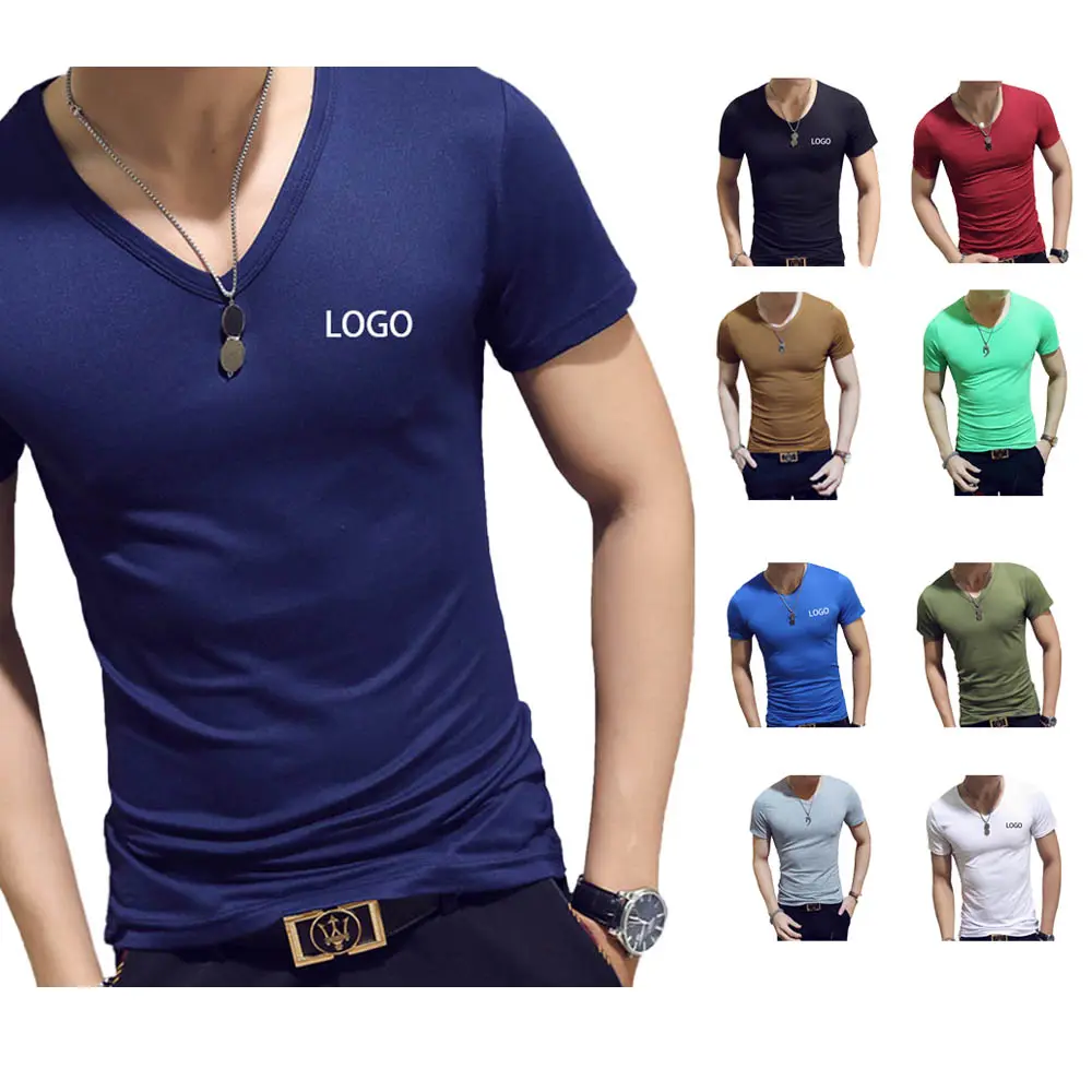 M-4XL Cheap Promotional 160gsm Plus Size V Neck Men's T-shirts Sublimation embroider Custom Logo Printed Polyester t shirts