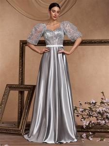 2025 yaz zarif A-Line kokteyl parti resmi elbise u-boyun kısa kollu kılçık Fit muhteşem payetli saten abiye - Product Image 6