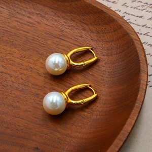 Pearl <b>Earrings</b> Clip On U Shape Gold Plated AA Grade Bezel Setting Everyday Wear - Product Image 3