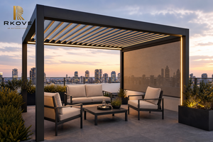 Pavillon motorisé RKOVE pour terrasse, équipé d'un écran ZIP + LED, stores enrouleurs, toit à persiennes réglables, éclairage LED - Product Image 5