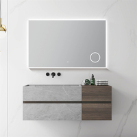 Meuble-lavabo en ardoise avec tiroirs muraux pour salle de bain moderne haut de gamme avec évier et ensemble de miroirs LED