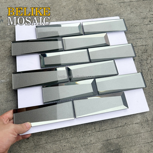Mosaico in Vetro Grigio Metallizzato Argento con Bordi Smussati, Stile Lussuoso con Bordi Scintillanti, Decorazione Moderna per Interni - Product Image 3