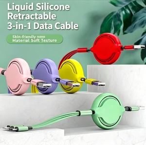 Cable de Datos Retráctil 3 en 1 de Silicona Líquida al por Mayor, Tipo-C USB, Carga Rápida, Multifuncional, Portátil, con Textura Suave - Product Image 1