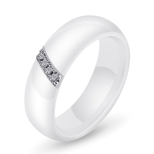 Anillo de cerámica biselado de 6 mm con incrustaciones de circonita, blanco y negro, anillo de boda unisex, forma geométrica - Product Image 5