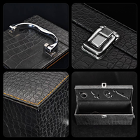 Boîte à rabat Boîte cadeau avec poignée Cuir PU noir à motif crocodile Emballage pour boissons alcoolisées