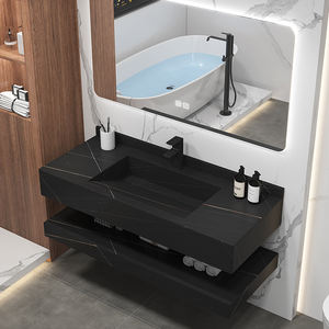 Lavabo Doble Flotante Moderno de Superficie Sólida de Mármol, Lavabo Rectangular Integrado para Baño de Hotel - Product Image 3