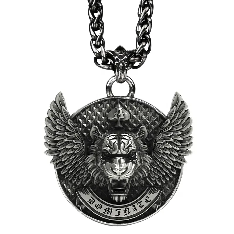 Flying Tiger Stainless Steel Necklace for Men Wings Fashion Fitness Men Pendant Jewelry