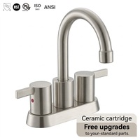 Robinet de bain Health UPC 4 pouces, robinet col de cygne moderne en acier inoxydable nickel brossé, mitigeur à deux poignées et 2 trous pour salle de bain