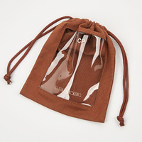 Pochettes cosmétiques en toile avec cordon de serrage et logo personnalisé Sacs de maquillage poudre et parfum avec fenêtre transparente