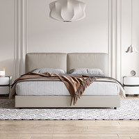Lit mural de rangement de style boîte moderne avec tiroirs en cuir véritable et bois de chêne massif, design écologique pour chambre principale