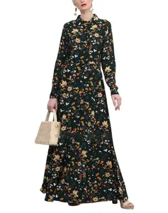 사용자 정의 브라운 멀티 포인트 abaya 이슬람 드레스 여성의 인쇄 드레스 긴 소매 드레스 봄과 가을 ST080124