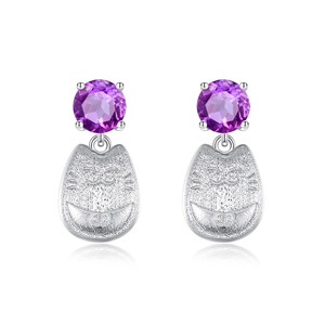 9 boucles d'oreilles pendantes en argent sterling 925, motif chat mignon brossé, pierre naturelle ronde de 5 mm, bijoux pour femmes - Product Image 1