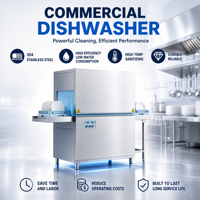 Lave-vaisselle commercial à convoyeur, 160-200 paniers par heure, en acier inoxydable 304, machine à laver la vaisselle à haute température pour hôtel