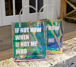 Vente en gros d'usine de sacs à provisions laser en pvc vêtements à faible quantité minimale de commande sac fourre-tout transparent holographique étanche avec logo personnalisé - Product Image 4