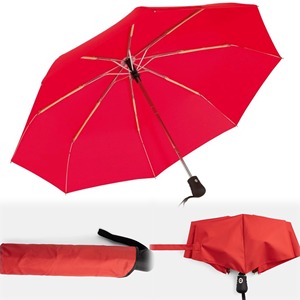 Parapluie en pongé rouge entièrement automatique pour mariage, impression de logo, fonction pliable, cadeaux d'affaires pour adultes - Product Image 1