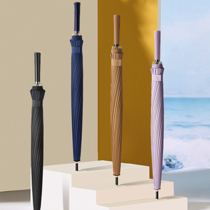 Зонт-трость классический, полуавтоматический, 24 спицы, с длинной цветной ручкой, простой, ветроустойчивый, с кожаной ручкой - Product Image 2