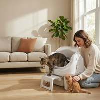 AutoScooper 12 Bac à litière pour chat automatique à double mode intelligent, design ouvert, en plastique, facile à nettoyer, grande capacité, blanc, contrôle des odeurs
