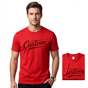 Custom Men's Red T-Shirt O-Neck Short Sleeve Front Logo Blank Design Streetwear Regular <b>Fit</b> 100% Cotton Jersey Fabric Letter - Product Image 1