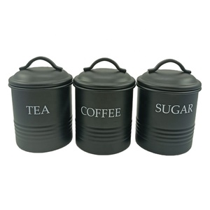 Set di contenitori per alimenti neri opachi da cucina in metallo moderno elegante personalizzato da 3 pezzi Set di contenitori per caffè e tè allo zucchero - Product Image 1