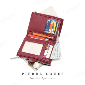 Portefeuille multi-cartes pour femme Pierre Loues, 5 pouces, couleur unie, fermeture éclair, compact, porte-clés, usage quotidien - Product Image 2