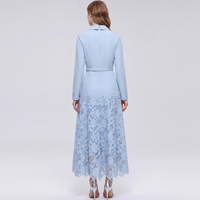 Nouvelle Arrivée Robe Longue Élégante Décontractée pour Femme avec Col Montant et Dentelle Patchwork Coupe Trapèze