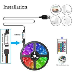 Bande LED RGB 5V USB Colorée 30LEDs/<span class=keywords><strong>M</strong></span> SMD 5050 Flexible Intelligente APP pour Rétroéclairage TV Décoration de Chambre, avec Télécommande 24 Touches - Product Image 5