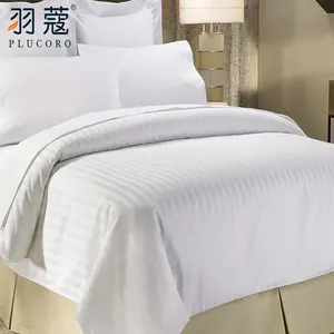 100%cotton 240TC 3cm White Stripe Hotel Bed Sheet Satin Stripe White Bedding