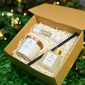 Aikun <b>Lemongrass</b> Peppermint Boxed Home Fragrance Gift Set with Soy Wax <b>Candle</b> Reed Diffuser Room Mist for Christmas Gifts - Product Image 1