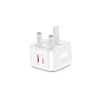 Chargeur rapide GaN PD 20W à double port, adaptateur mural avec prise UK, protection contre les surtensions OVP, certifié CE UKCA pour téléphones mobiles