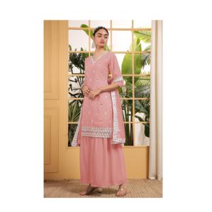 Ropa étnica, trajes Georgette Sharara totalmente cosidos con bordado de secuencia, boda elegante para ocasiones especiales - Product Image 1