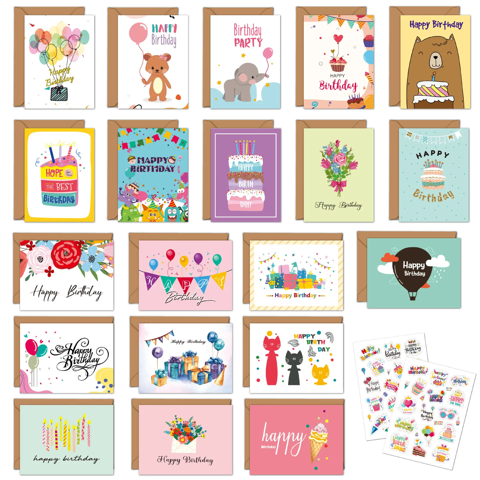 Luxus-Logo-Design individueller Druck 20 Stück Herzlichen Glückwunsch zum Geburtstag Dekoration Gruß Kinder Kinderkarten Danke Karten mit Umschlägen