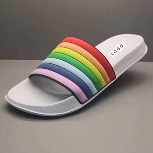 Özel Logo gökkuşağı slaytlar sandalet terlik bayanlar ev terlik kapalı banyo plaj sandaletleri terlik kadınlar için - Product Image 4