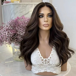 Perruque Lace Front <span class=keywords><strong>13</strong></span>*4 en Cheveux Européens Ondulés Brun Foncé de 20 Pouces, Densité 150%, Transparente, Naturelle et Polyvalente, Idéale pour Débutantes - Product Image 4