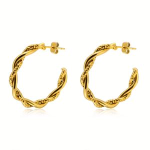Metal New Gold Hoop Twist Cc Shape Screw Chunky <b>Earrings</b> Stainless Steel 18K Gold Plated C Shape Hoop <b>Earring</b> - Product Image 1