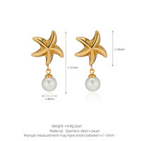 Anting-anting baja tahan karat anti air custom grosir, berlapis emas 18k, anting-anting mutiara halus model tetesan, anting-anting bintang laut untuk wanita dan remaja putri