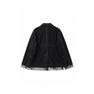 <span class=keywords><strong>Blazer</strong></span> noir pour femme Anjie avec logo personnalisé OEM ODM, broderie en point de croix, superposition en maille, veste de costume bohème à marque privée, vente en gros - Product Image 3