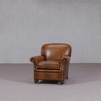 Fauteuil individuel en cuir italien écoresponsable fait main, chaise en bois antique pour la maison, le bureau, le salon, mobilier moderne, marron