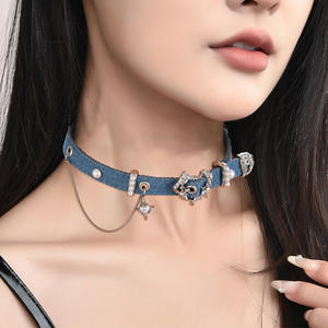 Collana Choker Blu con Fibbia a <span class=keywords><strong>Cuore</strong></span> <span class=keywords><strong>Serie</strong></span> Spicy Girl Cowboy, Accessori e Gioielli da Donna - Product Image 3