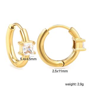 Pendientes Clásicos Simples de Zirconia Cúbica Apilables en Forma de Gota de Agua y Corazón Cuadrado, Pendientes de Aro de Acero Inoxidable con Baño de Oro de 18K al por Mayor - Product Image 4