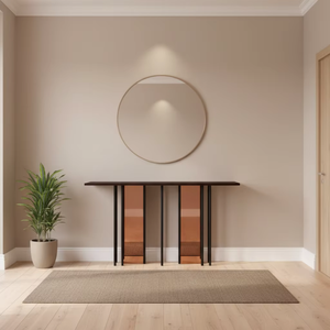 Table <span class=keywords><strong>console</strong></span> minimaliste italienne moderne à plusieurs niveaux en verre et métal pour <span class=keywords><strong>entrée</strong></span>, réception et couloir commercial - Product Image 4