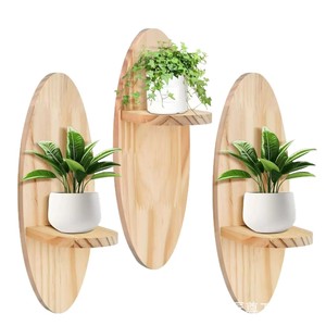Wooden <b>Wall</b> <b>Mounted</b> <b>Shelf</b> Oval Shape Solid Wood Plant Rack For Bedroom Living Room Display - Product Image 5